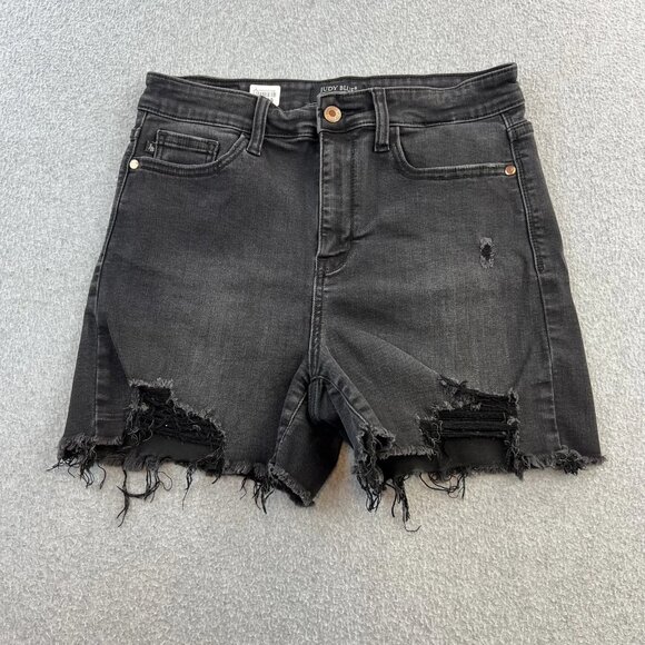 Judy Blue Shorts Womens Large Distressed High Rise Frayed Hem Denim Stretch - Picture 1 of 11